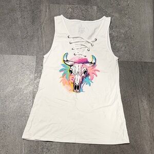 Torrid White Tank Top with Vibrant Bull Skull Design